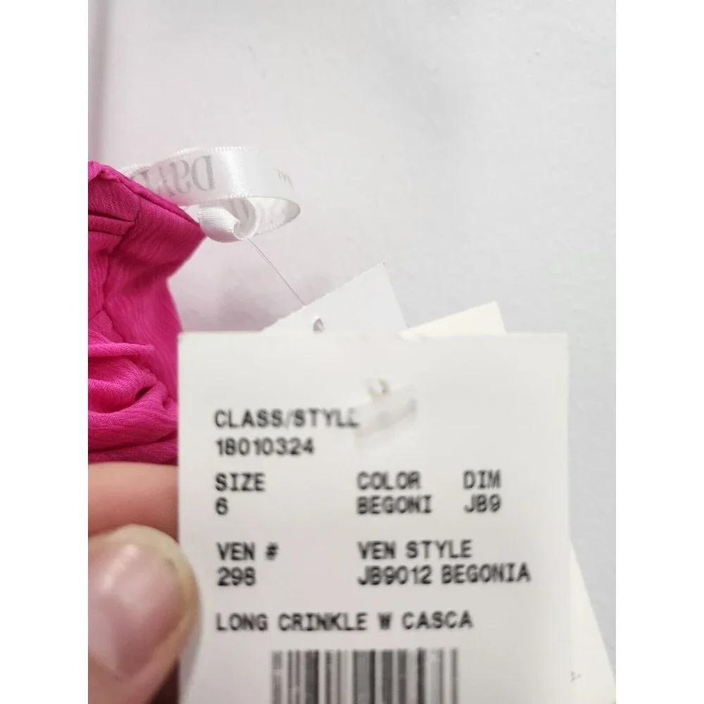 David's‎ Bridal Girls Bridesmaid Dress 6 Pink Long Crinckle Cascading Sleeveless - Picture 4 of 11